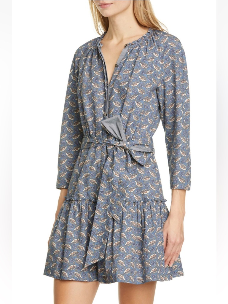 La Vie Rebecca Taylor Long Sleeve Lily Woodblock Mini Dress Moonstone Combo S